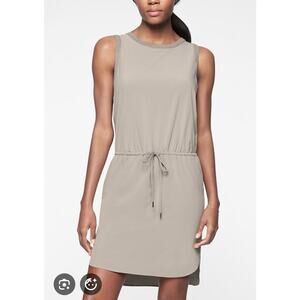 Athleta Rincon Dress XL Soft Stone Sleeveless Drawstring Performance Dress